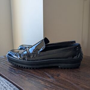 TOD'S Black Patent Leather Slip-on Driving Loafer Shoes